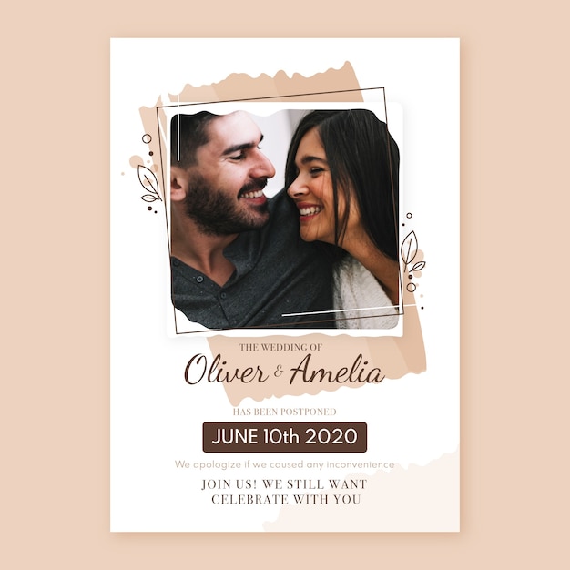 Postponed wedding card with photo