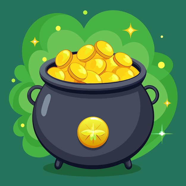 Vector a pot of gold coins with a lemon wedge on the bottom