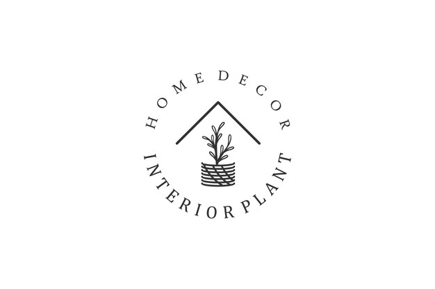 Pot interior plant decoration logo design flower decor house illustration