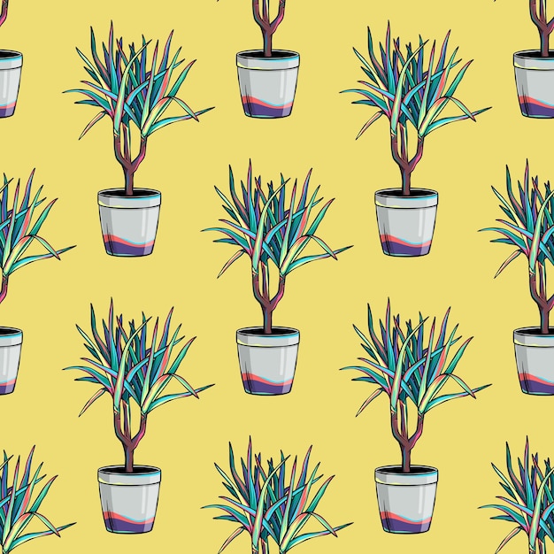 Pot palm dracaena seamless pattern background