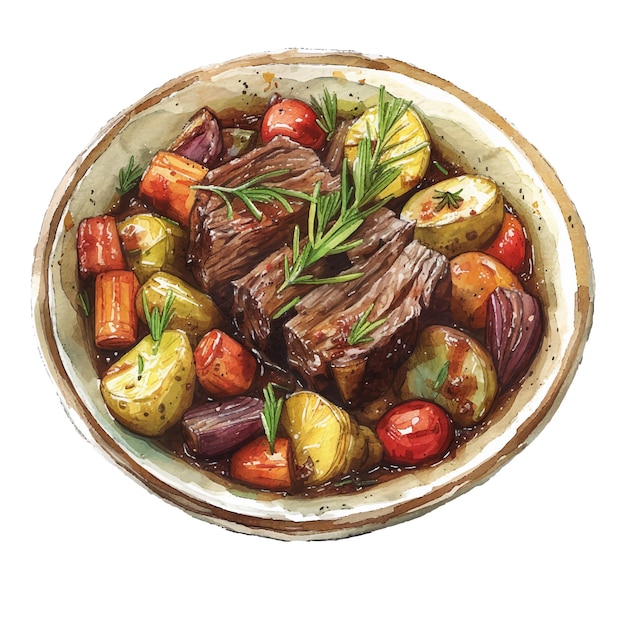 pot roast vector illustration in watercolour style