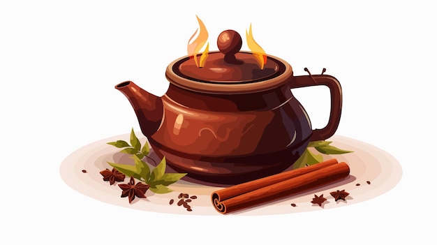 a pot of tea and cinnamon sticks on a plate