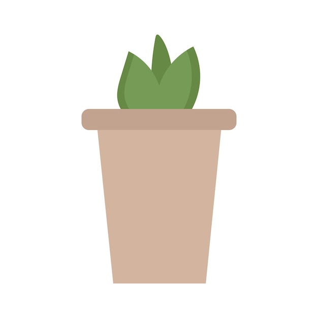 Pot with flatstyle aloe plant on white background