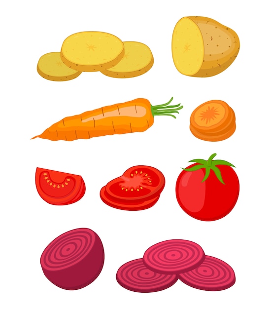 Potato, beet, carrot and tomato