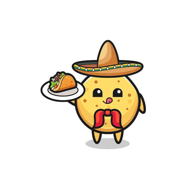 Potato chip Mexican chef mascot holding a taco