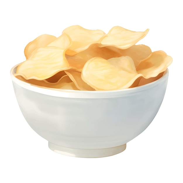 Potato Chips in a White Bowl Detailed Hand Drawn Painting Illustration