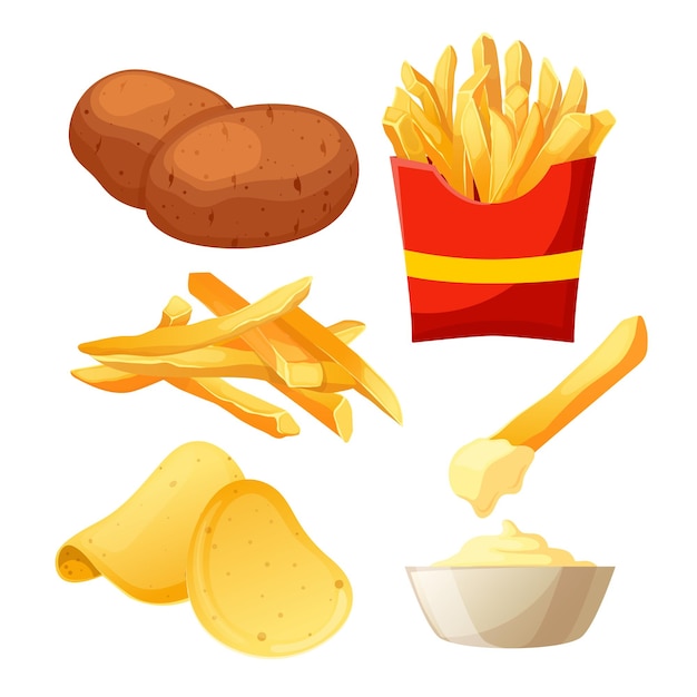 Potato food set cartoon vector illustration