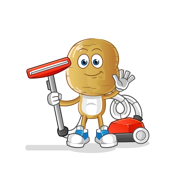 potato head cartoon clean with a vacuum . character vector