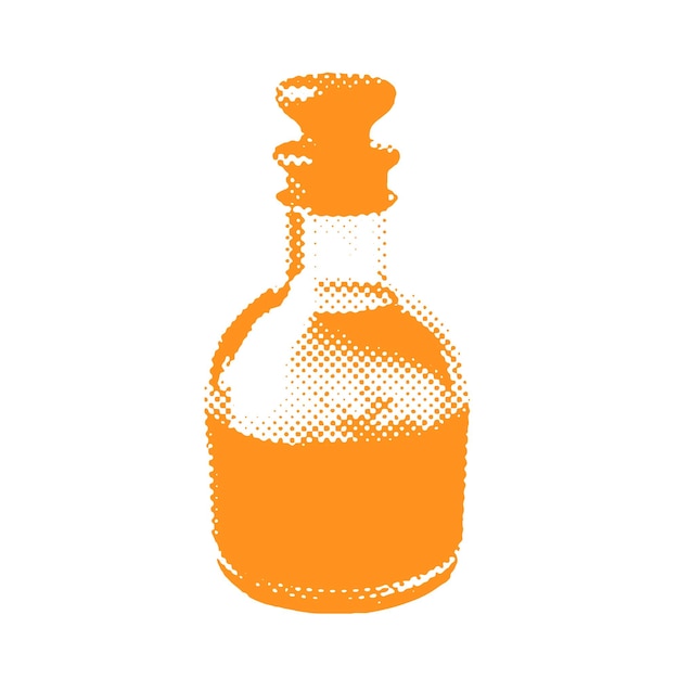 Potion in a glass flask halloween halftone dotted realistic clipart offset texture vintage