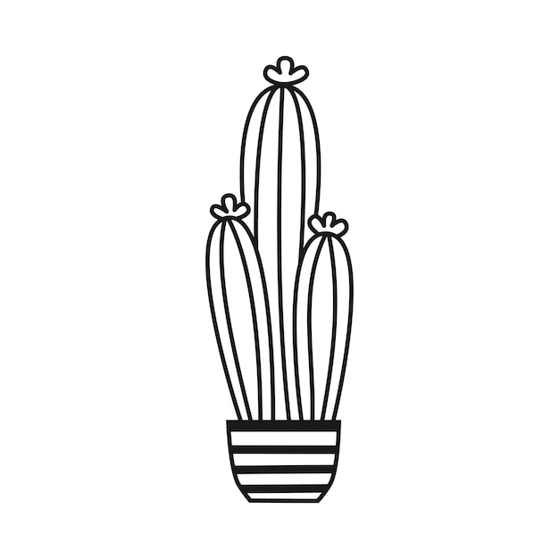 Potted cactus Vector outline illustration drawings on a white background