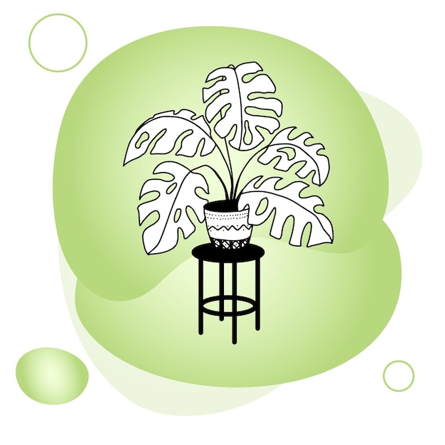 Potted flowers on a stand home decor on a colored background handdrawn linear blackandwhite sketch l