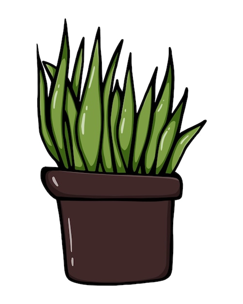 Potted houseplant home interior doodle line cartoon