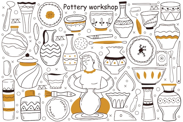 Pottery workshop doodle set