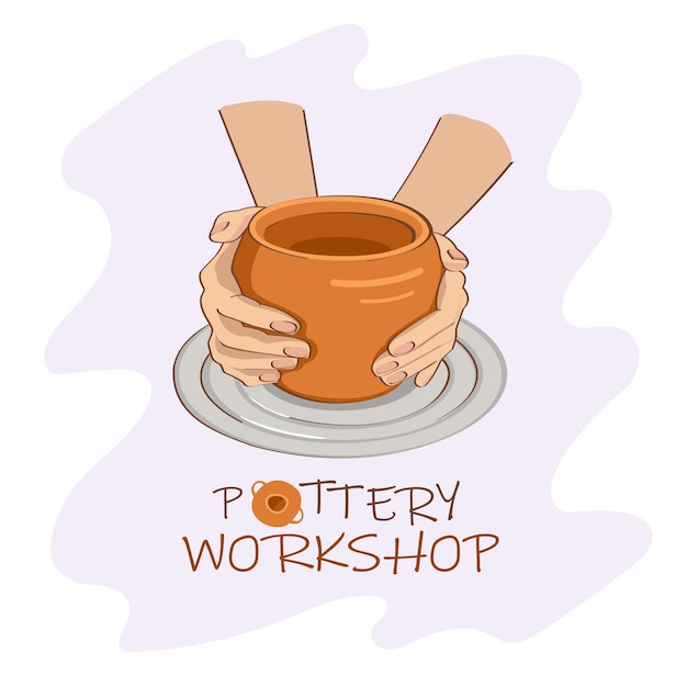 Pottery workshop poster template art studio of ceramics teaching classes Vector icon