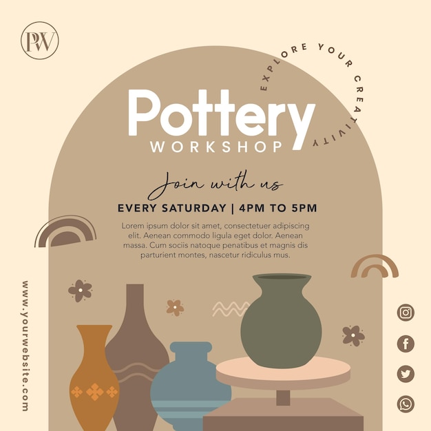 Vector pottery workshop social media post template