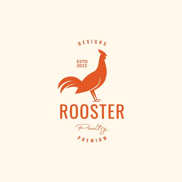 Poultry chicken rooster feather long tails crowing hipster vintage logo design vector icon illustration