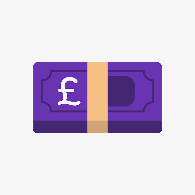 Pound icon. British currency symbol on banknote. Stack of cash vector illustration.