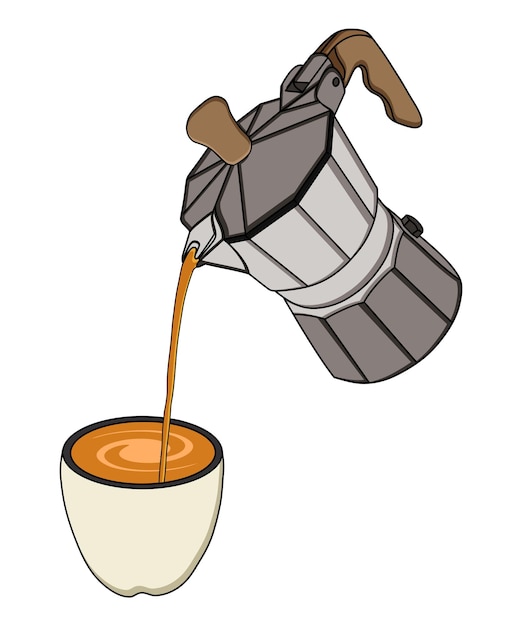 Pouring Tea From Kettle. Teapot Pouring Tea into Cup Flat Illustration.