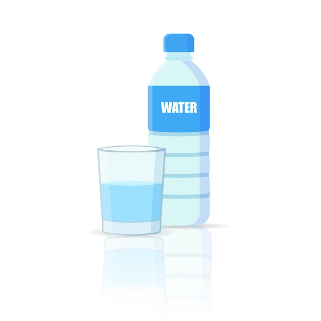 Pouring water into glass from a bottle isolated white background vector illustration