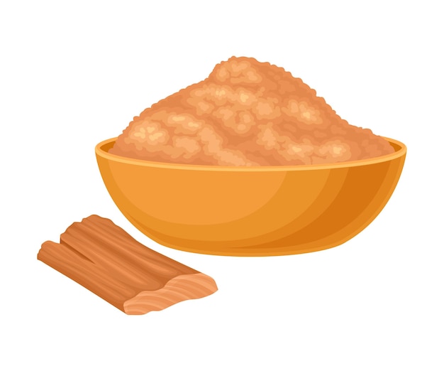 Powdered sandalwood poured in bowl with chip rested nearby isolated on white background vector