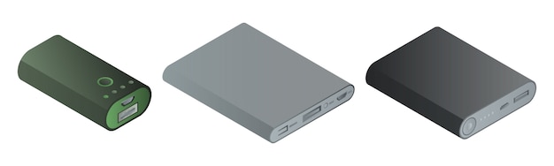 Power bank icons set, isometric style