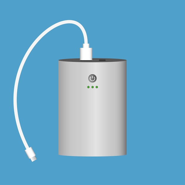 Power bank with USB cable. Portable charger device. Vector illustration.