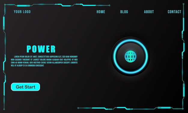 Power button on technology background technology concept for web banner template or brochure