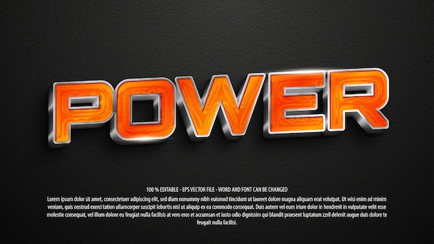 Power editable text effect template design with 3d style