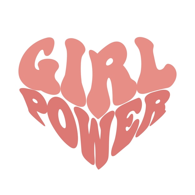 Vector power girl lettering in the shape of a heart calligraphic inscription quote phrase greeting