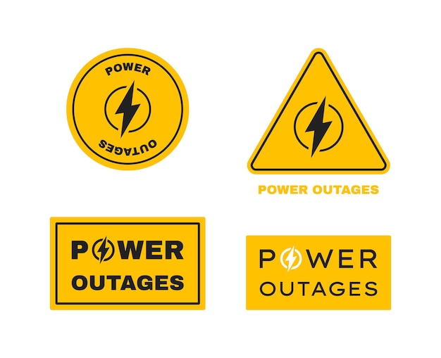 Power outages label set Badge with lightning bolt Logo design Vector illustration