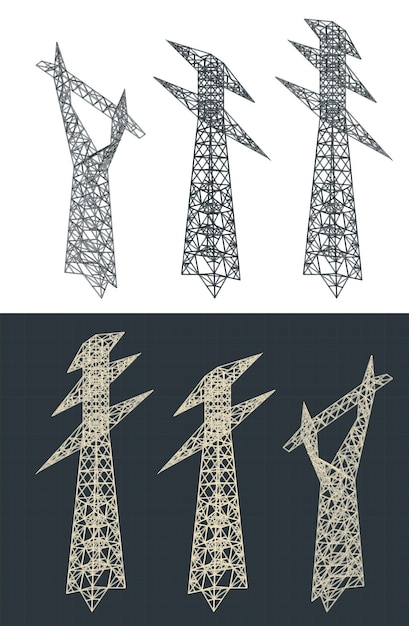 Vector power poles isometric blueprints