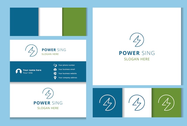 Power sing logo design with editable slogan Business card and branding book template