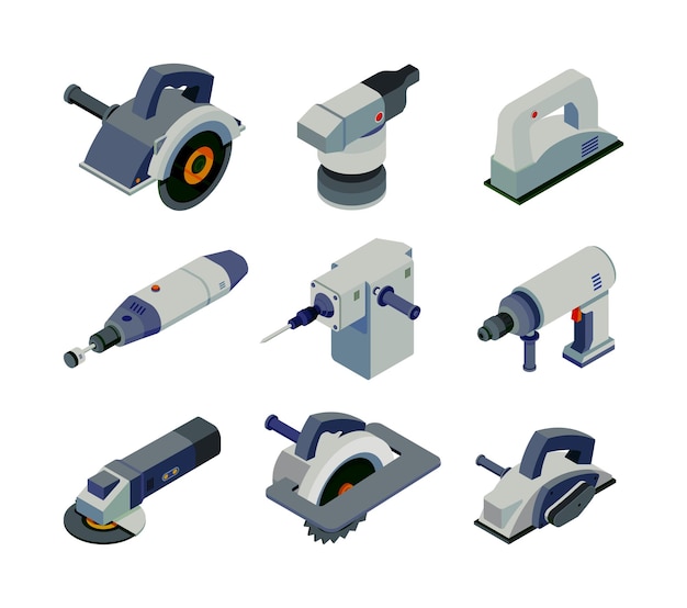 Vector power tools isometric icons