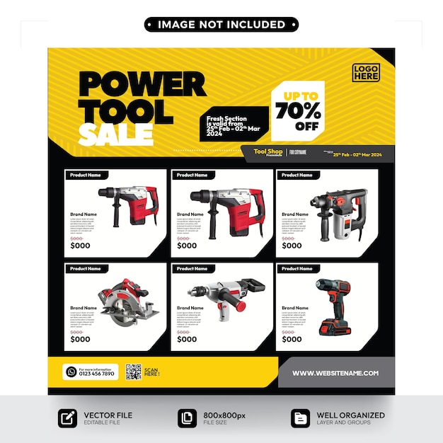 power tools sale social media promotion post template design