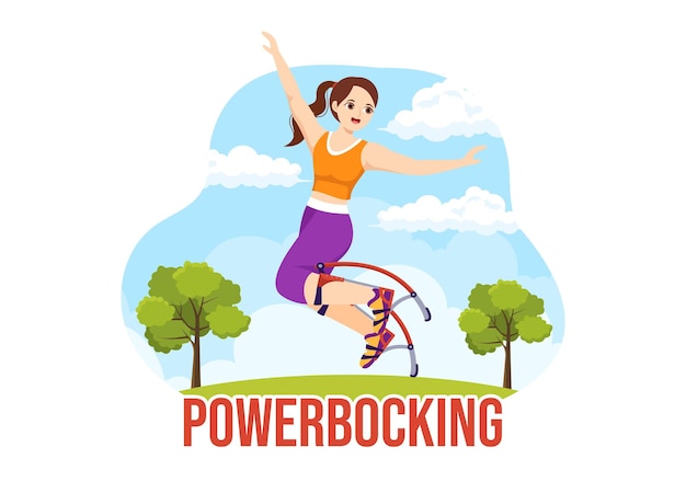 Powerbocking Sport Illustration with Jumping Boots in Extreme Sports Cartoon Hand Drawn Templates