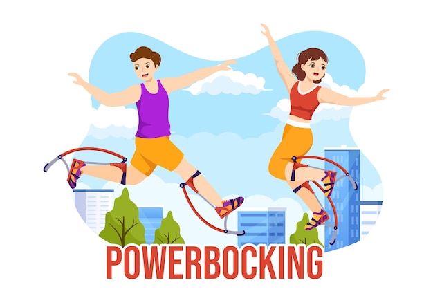 Powerbocking Sport Illustration with Jumping Boots in Extreme Sports Cartoon Hand Drawn Templates