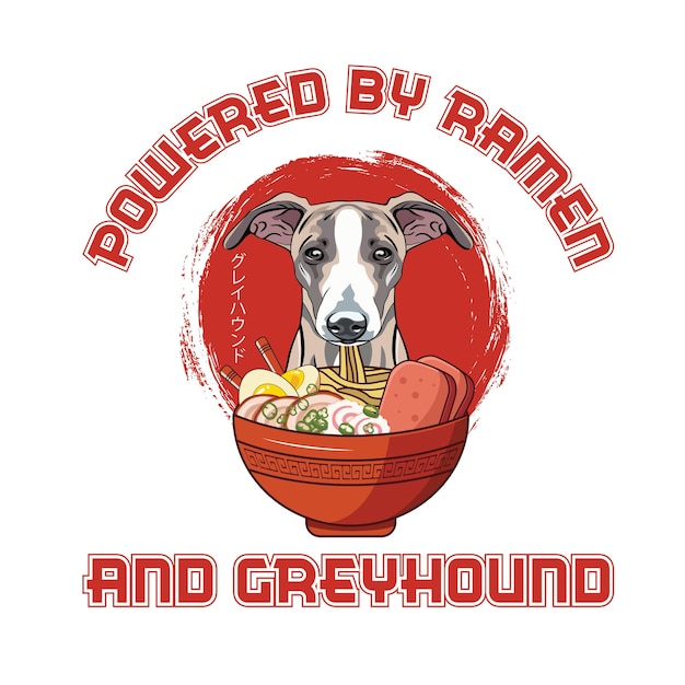 Powered by Ramen and Greyhound dog T Shirt design vector