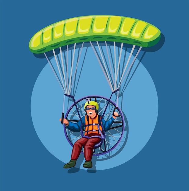 Powered paragliding, man fly in parachute with engine.