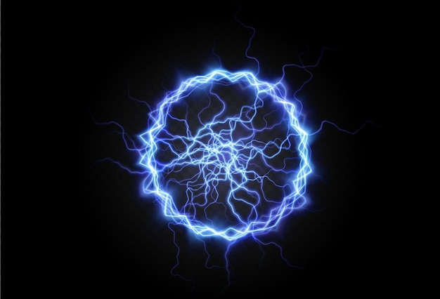 Powerful ball lightning blue png. A strong electric neon charge of energy in one ring.