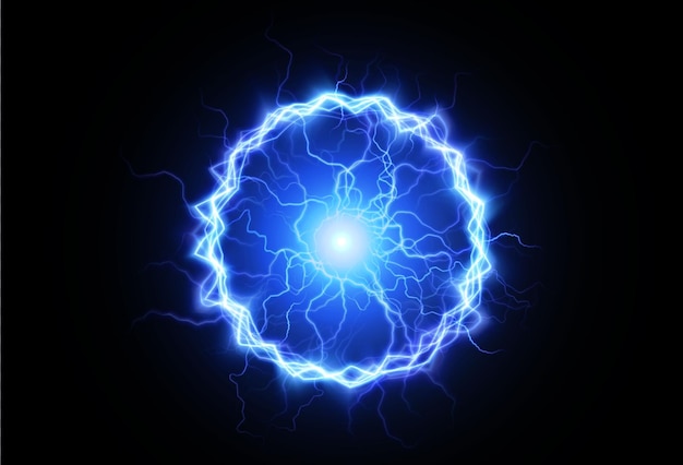 Powerful ball lightning blue png. A strong electric neon charge of energy in one ring.