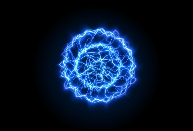 Powerful ball lightning blue png. A strong electric neon charge of energy in one ring.