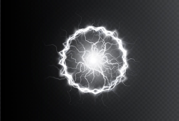 Powerful ball lightning white . A strong electric charge of energy in one ring.