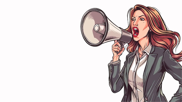 Powerful Businesswoman Shouting Through Megaphone