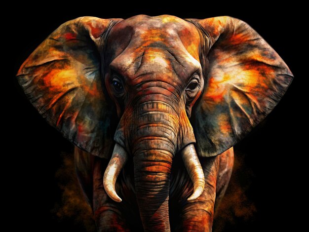 Vector powerful elephant portrait with orange hues