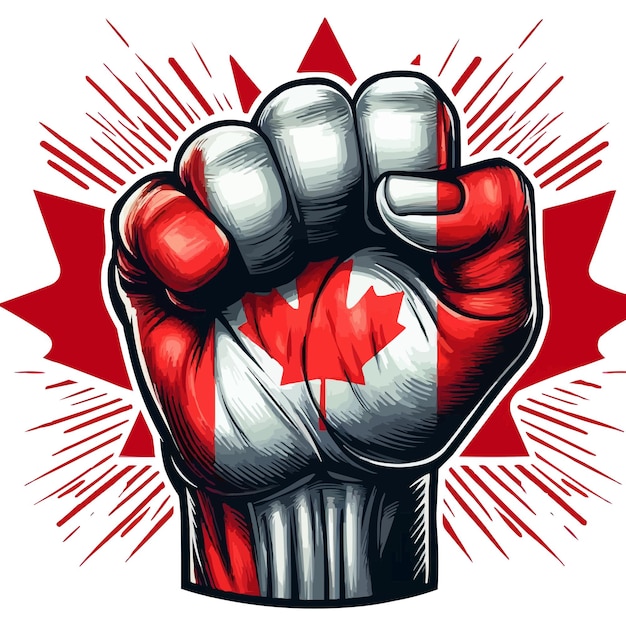 Powerful and impactful clenched fist with Canada flag vector illustration