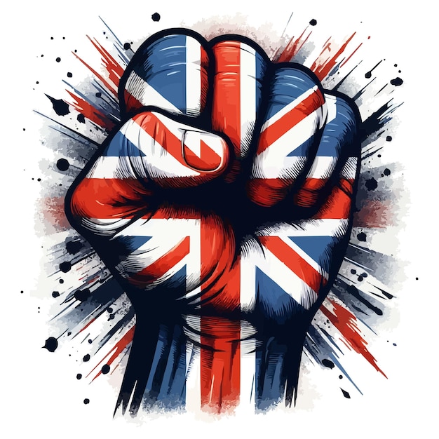 Powerful and impactful clenched fist with UK flag