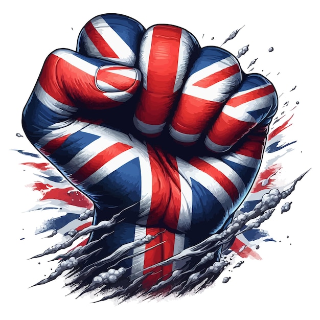 Powerful and impactful clenched fist with UK flag