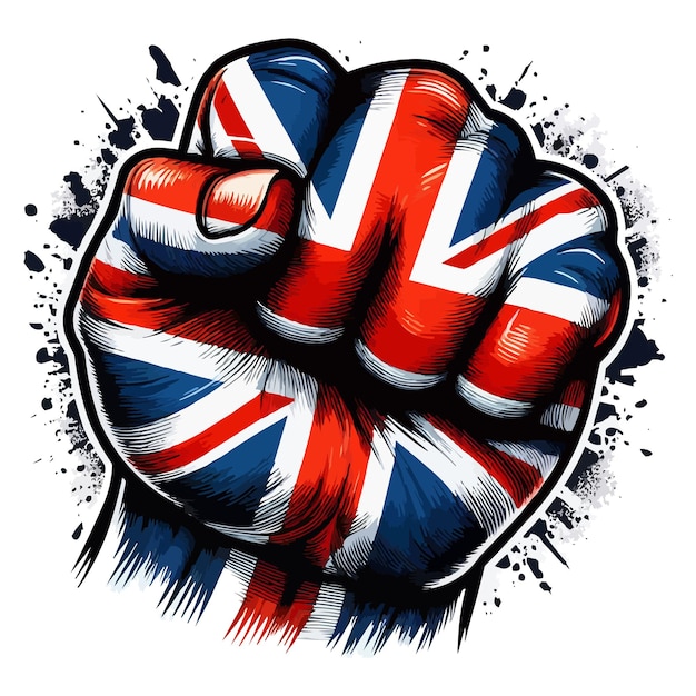 Powerful and impactful clenched fist with UK flag