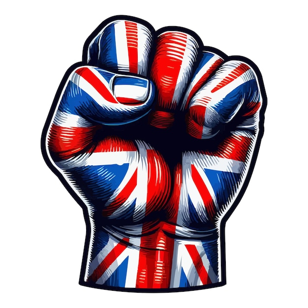 Powerful and impactful clenched fist with UK flag