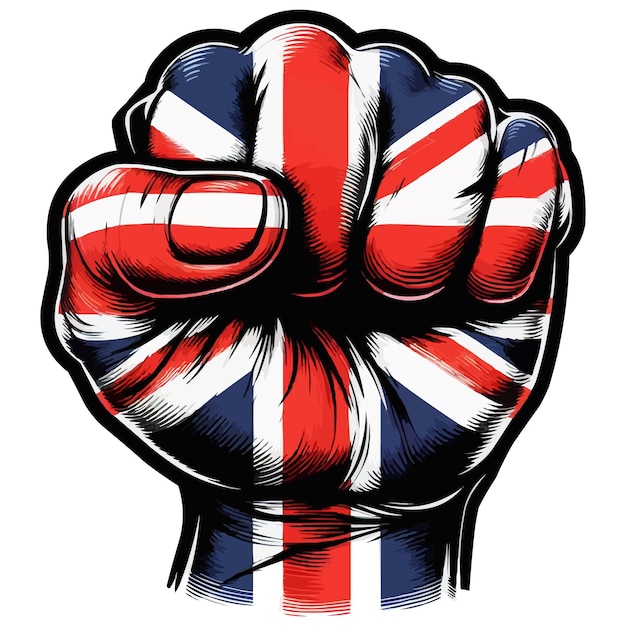 Powerful and impactful clenched fist with UK flag